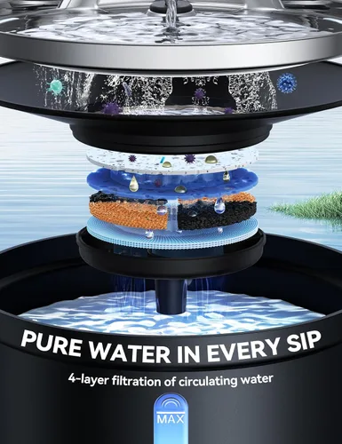 Miniatura 4 de Fuente de agua inalámbrica para gatos [Separación de agua y batería] FEELNEEDY Fuente para gatos operada por batería de 4000mAh, fuente