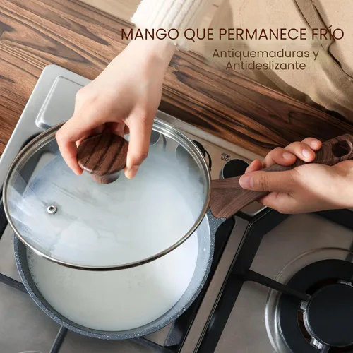 Miniatura 6 de SENSARTE Cacerola antiadherente con tapa, olla pequeña de 1.5 cuartos con revestimiento de granito suizo, mango que se mantiene fresco, olla Gris