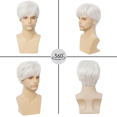 Miniatura 3 de Peluca blanca corta para hombre con flequillo capas pelo sintético pelucas diarias para uso masculino