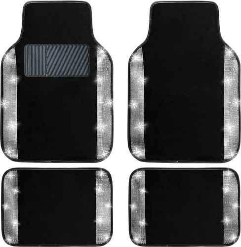 Miniatura 22 de NBTEPEM Juego completo de alfombrillas brillantes para piso de automóvil y funda para volante, ajuste universal para la mayoría de los automóviles