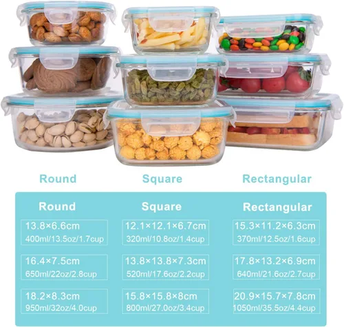 Miniatura 2 de AILTEC Contenedores de vidrio para almacenamiento de alimentos con tapas, juego de recipientes de vidrio para preparación de comidas, herméticos a