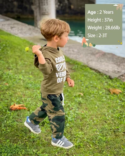 Miniatura 3 de Conjunto de 2 piezas de ropa para bebés y niños pequeños con estampado de letras y pantalones largos de camuflaje
