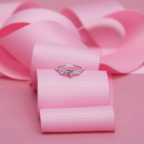 Miniatura 4 de 925 Sterling Silver Size 2-5 Brilliant Clear Round Pink Heart Cubic Zirconia Rings for Girls - Fashionable CZ Ring Bands for Preteens Teens - Cute