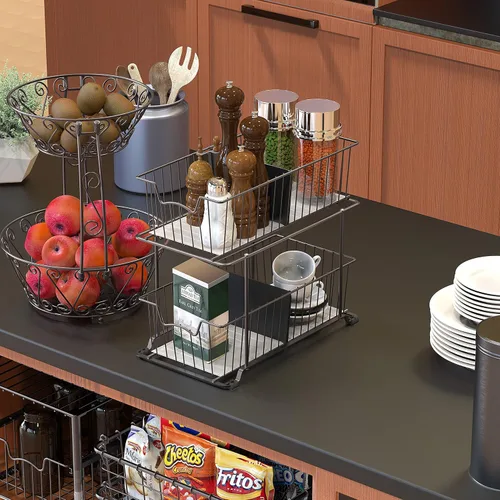 Miniatura 2 de Simple Houseware - Organizador de cajones con cestas de alambre de gabinete de 2 niveles, marrón