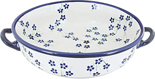 Blue Rose - Cacerola redonda de sauce azul con asas, 10.25 pulgadas de diámetro, única, apta para lavavajillas y duradera