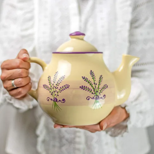 City to Cottage Tetera de cerámica de 60 onzas, tetera grande para Bloomig y hojas de té sueltas, tetera prémium hecha a mano, tetera floral de