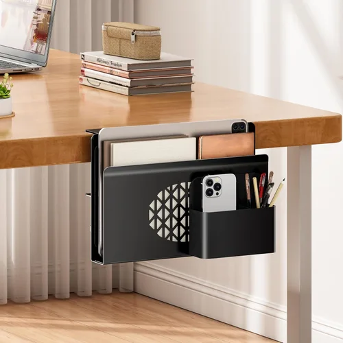 Miniatura 3 de Almacenamiento lateral de escritorio, soporte de metal para portátil con caja magnética para bolígrafos, organizador con abrazadera debajo