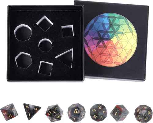 Miniatura 3 de rockcloud Juego de 7 dados poliédricos DND de piedra de sangre africana, dados hechos a mano con piedra de cristal curativo con caja de dados