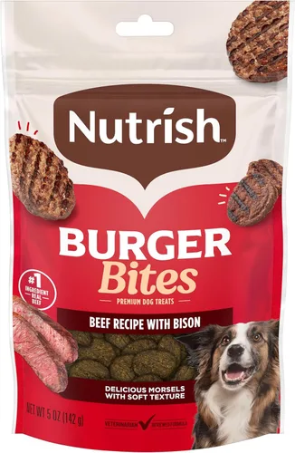 Nutrish Burger Bites Receta de carne de res con bisonte Premium, bolsa de 5 onzas, paquete de 5 (Rachael Ray)