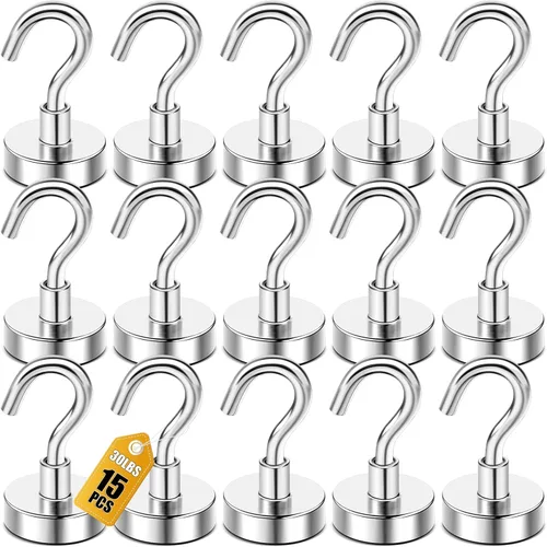 Miniatura 7 de Diymag Ganchos magnéticos, resisten 80 lb, 20 unidades, neodimio de tierras raras fuertes para colgar, colgador magnético para cortina, hogar, Negro