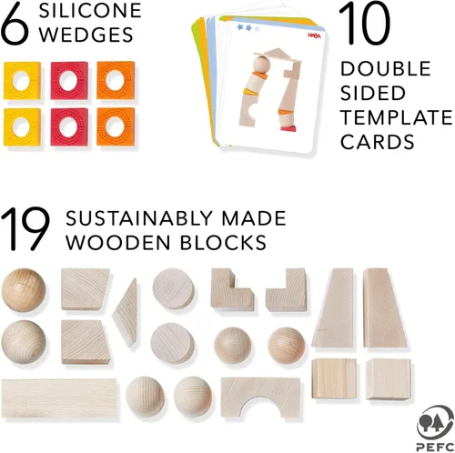 Miniatura 3 de HABA Juego de bloques de madera con tarjetas de patrón, juego de bloques de madera para edades de 4 a 8 años para habilidades motoras finas, hecho