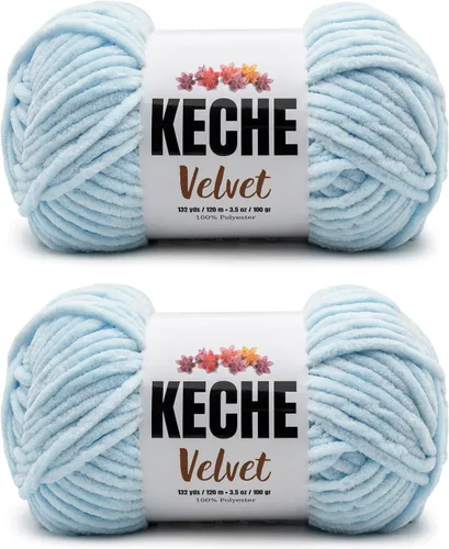 Miniatura 40 de Keche Hilo de terciopelo para ganchillo, manta de felpilla suave, voluminosa, hilo amigurumi, 3.53 oz (132 yardas), color azul bebé