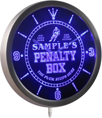 AdvPro ncqt-tm Reloj de pared LED con nombre personalizado para hockey Penatly Box Bar Cerveza Neón Sign