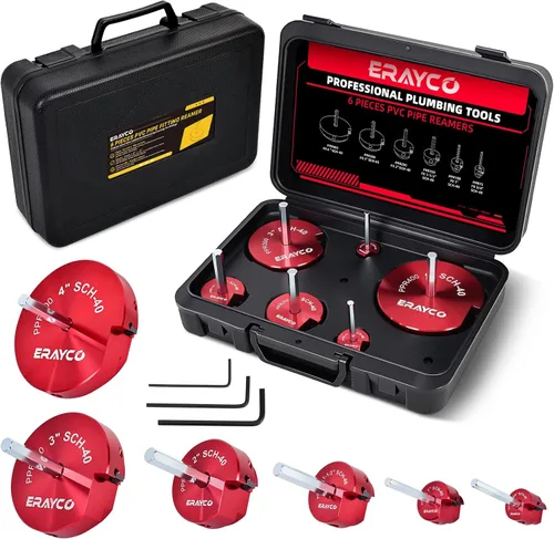 ERAYCO Kit de escariador de tubos de PVC de 6 piezas, kit profesional de ahorro de enchufes de aluminio (3/4 pulgadas, 1 pulgada, 1-1/2 pulgadas, 2