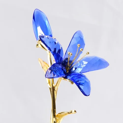Miniatura 3 de YWHL Figura de flor de lirio de cristal con jarrón, hecha a mano, regalo de flor de lirio azul para mujer, regalos de boda para pareja, decoración