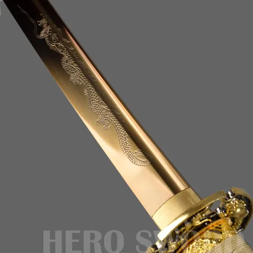 Miniatura 8 de Espada samurái japonesa hecha a mano con hoja de oro, grabado a mano, Katana de dragón dorado, espiga completa, afilada, puede cortar árboles
