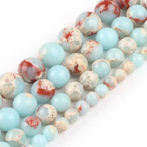 Miniatura 3 de 1 hebra Adabele Natural Aquamarina Azul Impresión Aqua Terra Jasper Piedra Curativa Gema de 4 mm, cuentas sueltas redondas pequeñas de sedimento