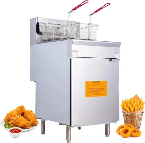 Miniatura 9 de Freidora de propano comercial de alta resistencia, freidora de gas de acero inoxidable de 4 tubos de 120,000 BTU, capacidad de 50 libras