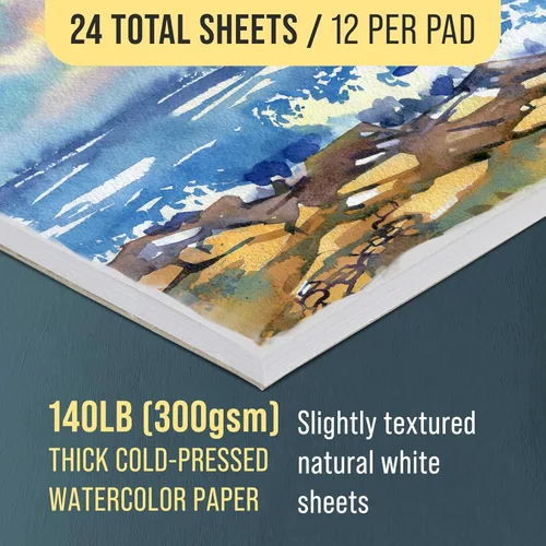 Miniatura 3 de U.S. Art Supply Bloc de papel de acuarela pesado de alta calidad de 11 x 14 pulgadas, paquete de 2 (12 hojas cada uno), 140 libras (10.58 oz/m²)