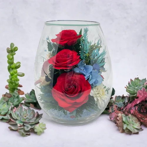 Miniatura 6 de Fiora Flower Rosas preservadas y arreglo floral en jarrón de vidrio sellado Dura hasta 5 años Regalo elegante para bodas, cumpleaños y Rojo
