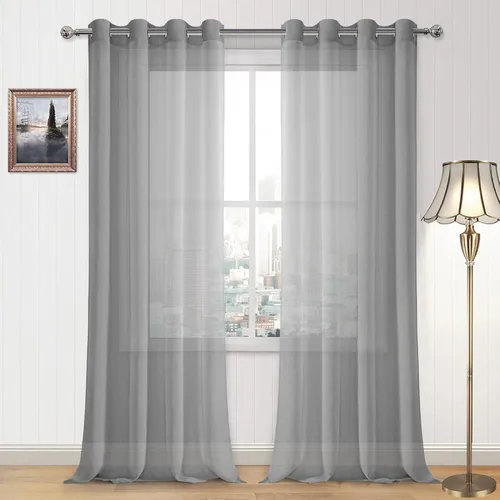 Miniatura 39 de DWCN Cortinas traslúcidas color verde frijol para sala de estar y dormitorio - Cortinas voile con aspecto de lino sintético con ojales en la parte