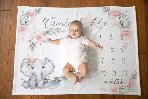 Miniatura 8 de NAZENTI Manta de bebé – Manta personalizada de elefante niña, manta personalizada de hojas de pampa, manta del mes del bebé, regalo para recién