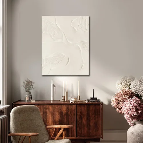 Miniatura 5 de CHUDANHAO Arte de pared abstracto pintado a mano, decoración de pared beige, arte colgante lineal 32"x40", obra de arte grande para decoraciones