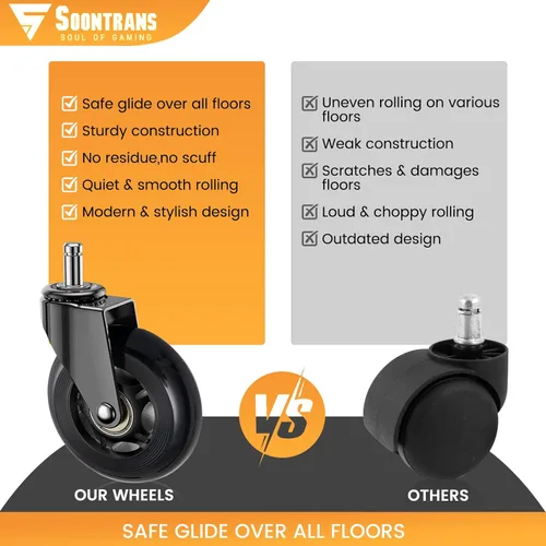 Miniatura 5 de Soontrans Ruedas para silla de oficina, juego de 5, ruedas de repuesto para sillas de juegos de oficina, ruedas giratorias para alfombras, suelos