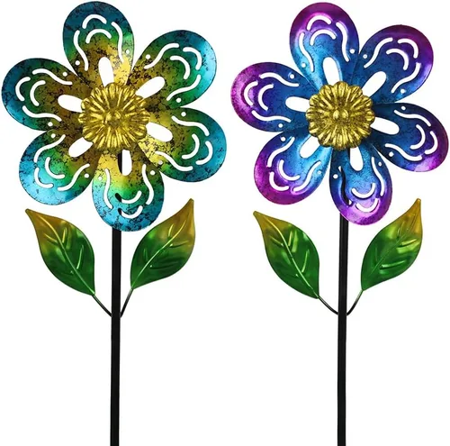 Miniatura 12 de Viveta Molinillo de viento para exteriores, escultura de viento decorativa con estaca resistente, molinetes rosas para patio y jardín