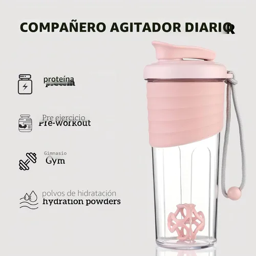 Miniatura 6 de Botella agitadora para mezclas de proteínas, 24 onzas, botellas agitadoras de proteínas con bola mezcladora, botella mezcladora, botella de Rosa