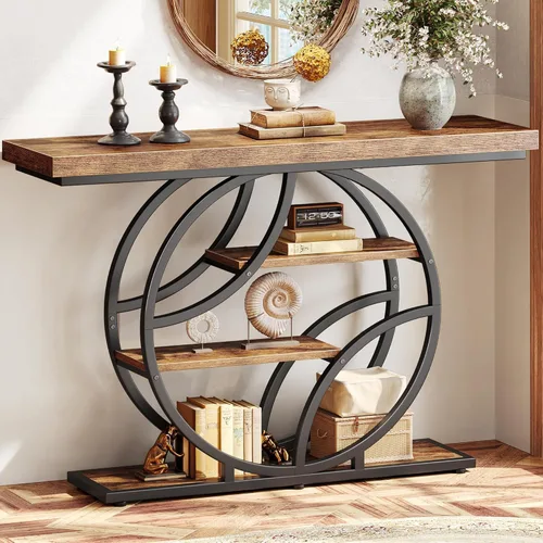 Miniatura 14 de Huuger Mesa de entrada de 41.3 pulgadas con parte superior de mármol, moderna mesa de sofá consola con estantes, para entrada, pasillo, entrada