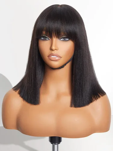 Miniatura 42 de Luvme Hair - Peluca Bob de encaje frontal con bordes rizados 4C, 10 pulgadas, cabello humano lacio tipo afro, sin pegamento, con separación profunda