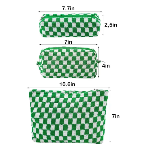 Miniatura 4 de ZLFSRQ Bolsa de maquillaje a cuadros para mujer, grande y pequeña, juego de bolsa de cosméticos a cuadros, bolsas de aseo de viaje, linda bolsa