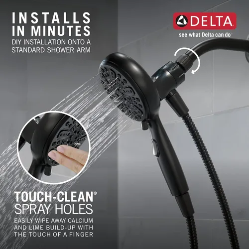 Miniatura 5 de Delta Faucet 75609BL - Cabezal de ducha magnético SureDock de 6 rociadores con rociador de mano, cabezal de ducha negro mate con manguera, cabezales