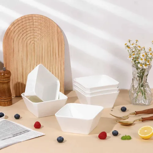 Miniatura 8 de Samsle Juego de 6 cuencos de porcelana para cereales, cuadrados de 16 onzas, cuencos de cerámica blanca de 5 pulgadas para ensalada, sopa