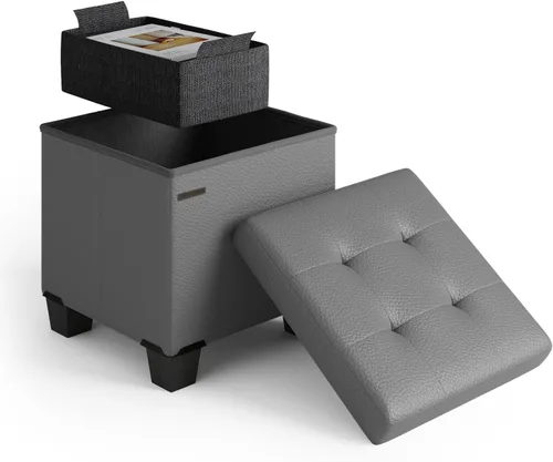Miniatura 16 de Cubo otomano de almacenamiento con cubo pequeño, otomana cuadrada de 15 pulgadas con almacenamiento para sala de estar y dormitorio, reposapiés