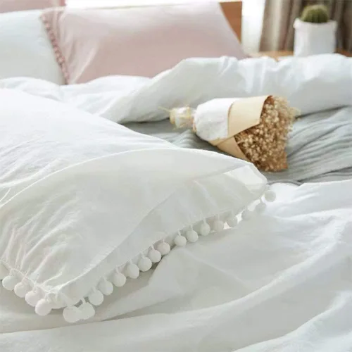 Miniatura 29 de Juego de funda de edredón verde oliva oscuro tamaño individual, de 2 piezas, estilo bohemio con fleco de pompón, de microfibra, funda de edredón