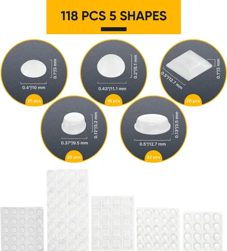 Miniatura 2 de 74 Topes y Protectores de Pared de Silicona Transparente – Almohadillas Autoadhesivas de 5 Formas para Gabinetes, Puertas, Cajones y Muebles
