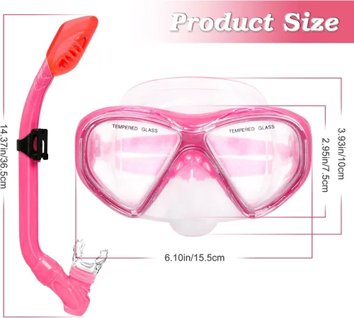 Miniatura 6 de 2 Sets Snorkeling Gear for Kids, Kids Snorkel Set for Ages 6-14, Dry Top Snorkel Mask Set for Youth Boys Girls Junior, Tempered Glass Diving