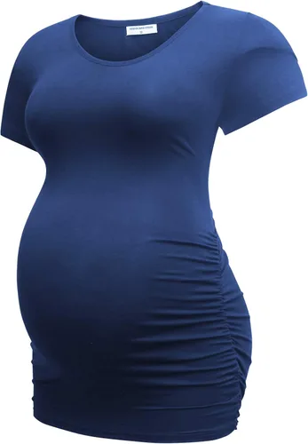 Miniatura 6 de Bearsland - 3 Camisetas de maternidad para mujer, camisetas clásicas de manga corta con lateral fruncido para madres, ropa de embarazo