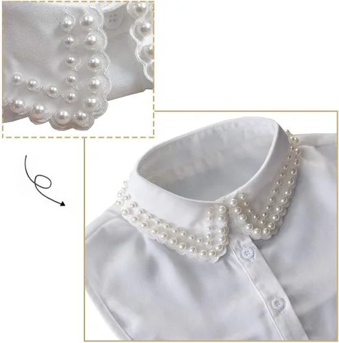 Miniatura 3 de Joyci Cuello falso de perlas de diamante Peterpan falso cuello media camisa Dickey (B blanco), Blanco