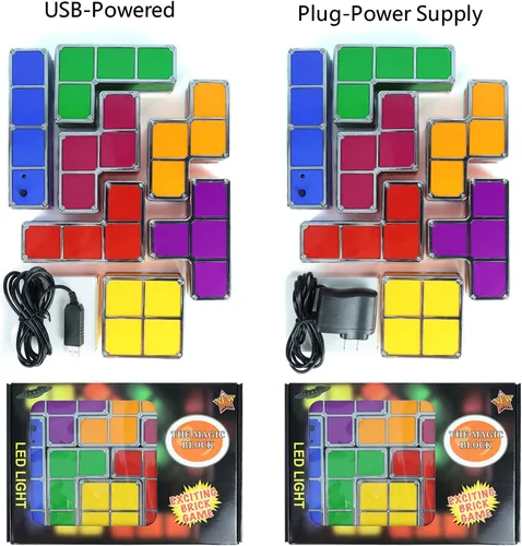 Miniatura 5 de VEEKI Luz nocturna apilable, LED apilable de 7 colores, rompecabezas 3D, luz nocturna, lámpara de escritorio entrelazada de inducción, bloques