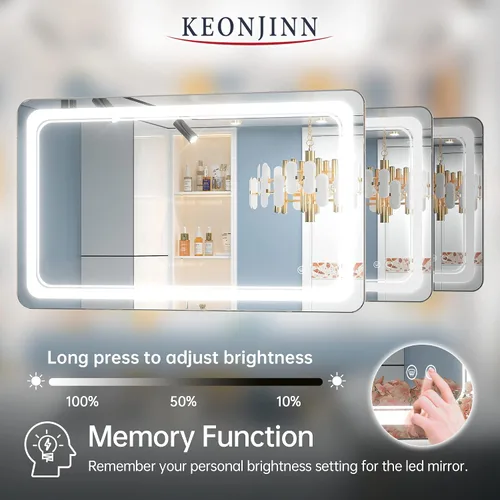 Miniatura 2 de Keonjinn Espejo de baño LED de 40 x 24 pulgadas, espejos con luces, espejo de tocador iluminado, luces regulables antivaho montadas en la pared