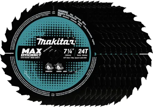 Miniatura 10 de Makita B-61656 7-1/4" 24T - Hoja de sierra circular de máxima eficiencia con punta de carburo, encuadre