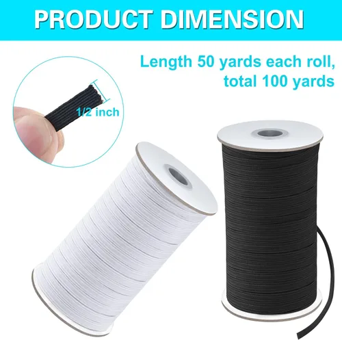 Miniatura 2 de Coopay Bandas elásticas planas de 1/2 pulgada de largo y 100 yardas de largo, cuerda elástica plana para coser proyectos de bricolaje, artes y Blanco