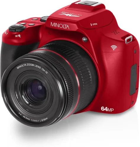 Miniatura 3 de Minolta Cámara digital de enfoque automático de 64 megapíxeles con zoom óptico de 10x, video Ultra HD 4K y disparo macro, paquete con tarjeta de Rojo