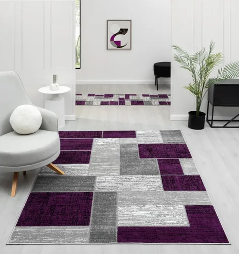 Miniatura 8 de L'Baiet Verena - Alfombra geométrica roja y gris de 8 x 10 pies, alfombra de área grande para sala de estar, dormitorio, mesa de comedor, oficina