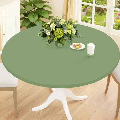 Miniatura 13 de Smiry Mantel Redondo de Spandex, Manteles Elásticos Ajustados Lavables para Mesas de 18"-24", Cubierta de Mesa de Pícnic Elástica Impermeable