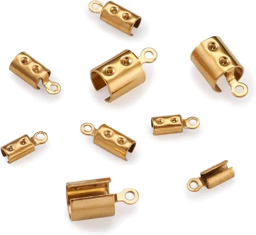 Miniatura 3 de Mega Pet 60 piezas de acero inoxidable plegables sobre los extremos del cable de engarzado dorado plegable de cuero puntas de cierre de cierre