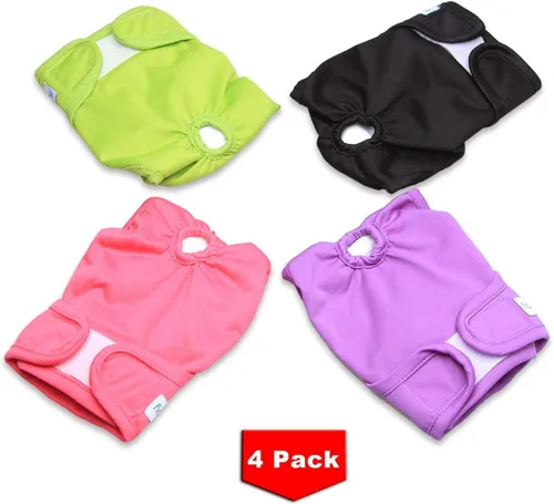 Miniatura 2 de Teamoy – Pañales lavables para perros hembras, reutilizables, súper absorbentes y cómodos Negro+ Púrpura+Verde+ Rosa Rojo (4 piezas)